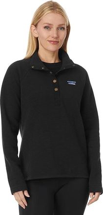 L.L.Bean Lakewashed Ottoman Knit Quarter Snap Womens Sweater Dark Black : MD, Cotton/Polyester