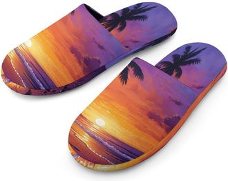 Generic Palm-Trees Beach Sunset Mens Cotton Slippers Memory Foam Comfort House Shoes Winter Indoor Slipper for Hotel Casa Spa
