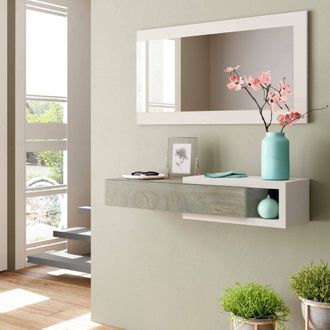 Dmora Mueble De Entrada Con Caj&oacute;n Y Espejo, Color Roble Alaska Y Blanco Artick, Mueble 95 X 19 X 26 Cm Espejo 95 X 50 X 2 Cm Caj&oacute;n 71 X 10 X 25 Cm, Con Emba