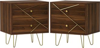 HOMCOM Bedside Tables Set of 2 - Modern Side Table Set with 2 Drawers - Brown | TJ Hughes