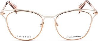 Rag & Bone Ladies Gold Tone Rectangular Eyeglass Frames RNB3019-1