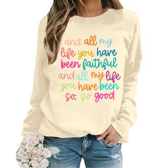 Generic 2025 Women Oversize Sweatshirts Long Sleeve Crewneck Letter Printed Lightweight Loose Sweatshirts Blouse Top Long Sleeve Tops Women (Beige, XL)