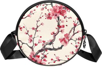 Generic Circle Crossbody Bag for Women, Flowers Printing Small Sling Bag Daypack with Zipper Adjustable Shoulder Straps Casual Ladies Girls Round Purse