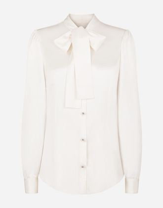 Dolce & Gabbana Satin Shirt With Pearl Buttons With Dg Logo - Woman Shirts And Tops White Silk 38