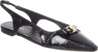 Ferragamo Logo Leather Ballet Flat