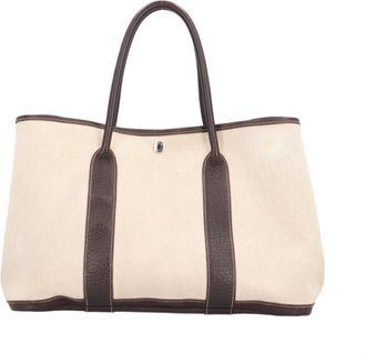 Herm&egrave;s Beige Brown Toile H Leather Tote Bag (Pre-Owned)