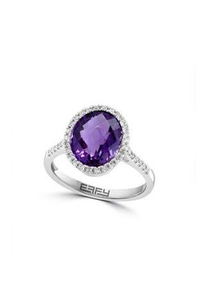Effy 14K White Gold Oval Amethyst & Diamond Halo Ring in Purple at Nordstrom Rack, Size 7