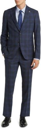 Ted Baker Roger Extra Slim Fit Plaid Wool Suit in Blue at Nordstrom Rack, Size 42 Regular