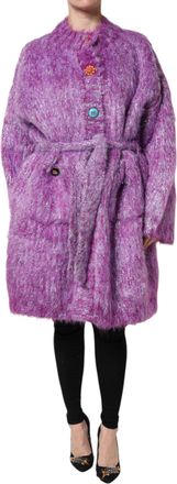 Dolce & Gabbana Womens Purple Button Embellished Trench Coat Jacket Clothing