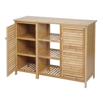 Hhg Hhg - Nunca Usado] Mueble Ba&ntilde;o 837, Estanter&iacute;a Cajonera Mueble Ba&ntilde;o Estanter&iacute;a Ba&ntilde;o, 2 Puertas Bamb&uacute; 75x99x33cm