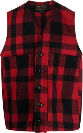 Filson Rode wollen geruite V-hals trui - Heren - Bodywarmers - Rood - L - Wol - Jassen