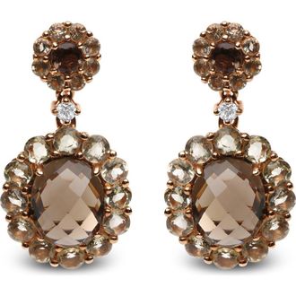 House of Brilliance 18K Gold Diamond Accent & Lemon & Smoky Color Quartz Gemstone Dangle Drop Earring in Pink at Nordstrom