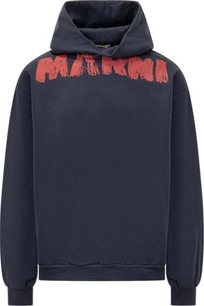 Marni Brushstroke Logo Hoodie - Heren - Hoodies - Blauw - L - Katoen - Hoodies & sweatvesten