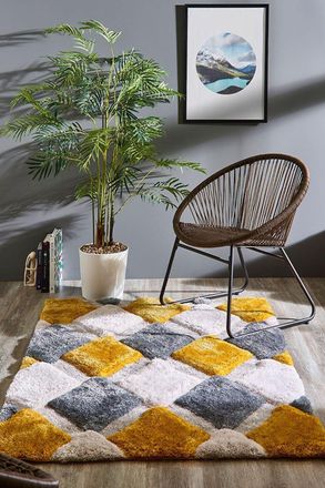 Origin Store 3D GEO Shaggy Rug in Yellow | Size: 160 cm x 230 cm