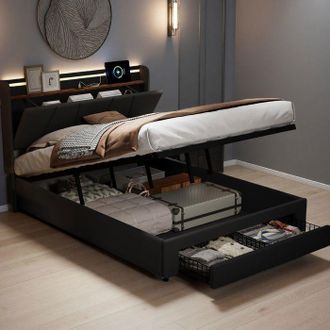 OEM Letto Con Contenitore 140x190 Cm - 250402hxf - Sistema Idraulico - Led Integrata - Porta Usb