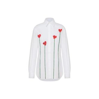 Moschino Shirts, female, White, Size: S Printed Cotton Poplin Shirt