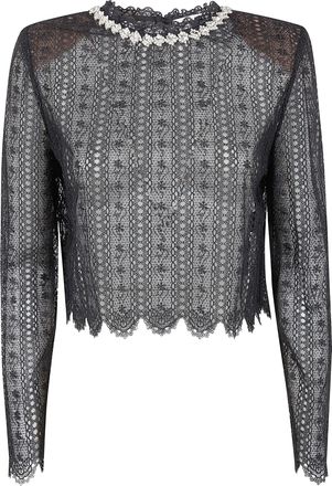 Self Portrait Black Organza Lace Top