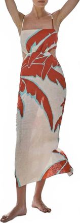 Johanna Ortiz Tactile Winds Ankle Midi Dress In Ecru Rust Blue