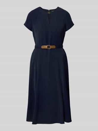 Lauren Ralph Lauren Knielanges Kleid mit Tailleng&uuml;rtel in Dunkelblau, Gr&ouml;&szlig;e 44