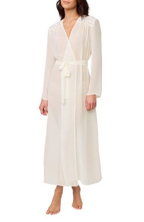 Rya Collection Isles Lace Trim Chiffon Robe in Ivory at Nordstrom, Size Medium