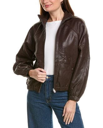 Neiman Marcus Relaxed Mock Neck Leather Bomber Jacket