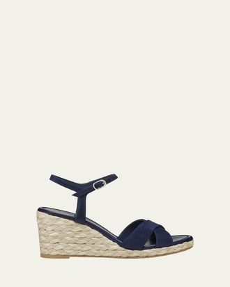 Stuart Weitzman Dayna Suede Crisscross Wedge Espadrilles