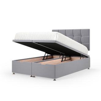 Bedmaster Plush Velvet Ottoman Divan Base & Square Headboard in Silver | Size: Super King