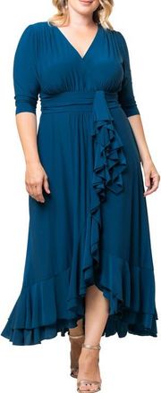 Kiyonna Veronica Ruffled High-Low Evening Gown in Aegean Blue at Nordstrom, Size 5X