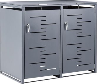 Beliani Cobertizo De Metal Para Dos Cubos De Basura De Exterior Apertura Superior Cierre Con Llave Y Cadena Para Dos Contenedores 480 Litros Acero Galvanizado