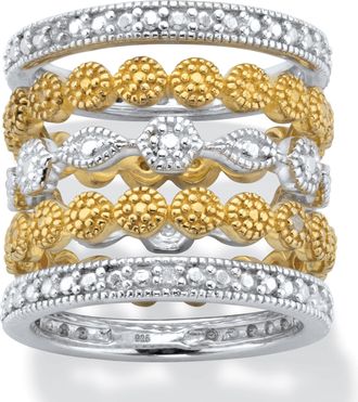 Palm Beach Jewelry 1/6 Cttw. Round Diamond Silver & Gold Plated Stackable Eternity Ring set