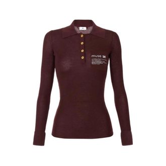 Elisabetta Franchi Round-neck Knitwear, female, Red, Size: L Knit Polo Shirt with Lettering Detail