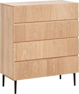 Beliani C&oacute;moda Moderna 4 Cajones Frente Acanalado Mdf Sala De Estar Dormitorio Madera De Fresno Natural Blythe