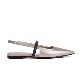 Brunello Cucinelli Metallic Leather Pointed-Toe Slingback Flat - Gold