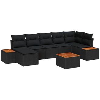 vidaXL Conjunto De Sof&aacute; De Jard&iacute;n 8 Pcs Negro Rattan De Poli&eacute;ster