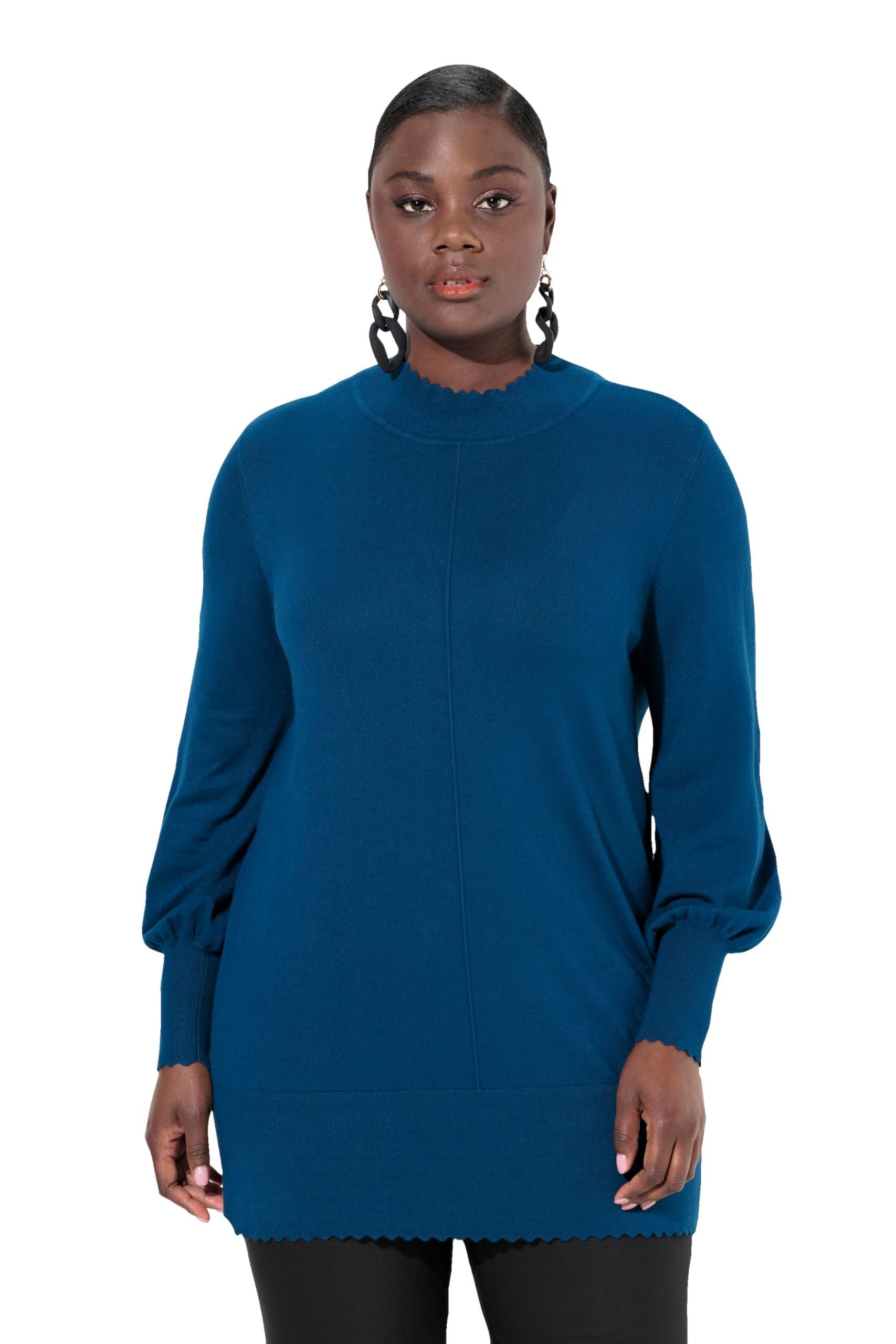 Ulla Popken Vestido De Sudadera, Costuras Decorativas, Cuello Alto, Manga 3/4, Negro, 42/44 EU