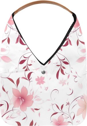 Generic Pretty Pink Floral Reusable Lightweight Grocery Bags - Foldable Into Compact Pouch, Washable & Sturdy, Multipurpose for Shopping and Travel