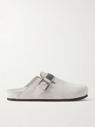 Brunello Cucinelli Sabot In Camoscio Con Perline - Grigio