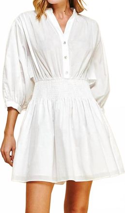 Pinch Design Molly Mandarin Collar Smocked Mini Dress In White