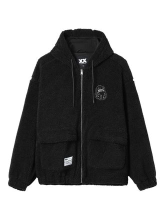 Fingercroxx embroidered fleece hooded jacket - men - Polyester - M - Black