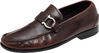 Ferragamo Brown Leather Gancio Slip On Loafers