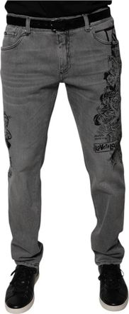 Dolce & Gabbana Love Printed Jeans - Heren - Slim Fit Jeans - Grijs - 2XL - Katoen - Jeans