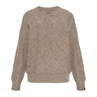 Rag & Bone Round-neck Knitwear, male, Brown, Size: L/XL Hand-Knit Entrelac Wool Sweater