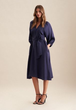 Seidensticker Sommerkleid SEIDENSTICKER Schwarze Rose, Damen, Gr. 3XL (46), Normalgr&ouml;ssen, blau (dunkelblau), 88% Modal, 12% Polyester, unifarben, oversize, Rundhal