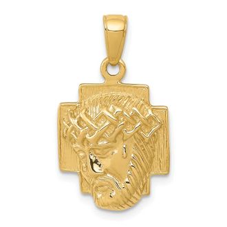Diamond2Deal 14k Yellow Gold Polished Small Jesus Head With Crown Pendant