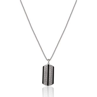 Lucky Brand Pendant Necklace with Striped Dog Tag in Silver at Nordstrom
