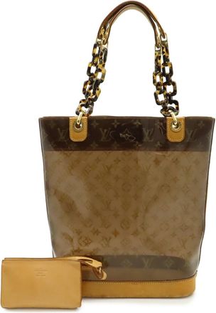 Louis Vuitton Brown Leather Vinyl Pouch Tote Bag (Pre-Owned)