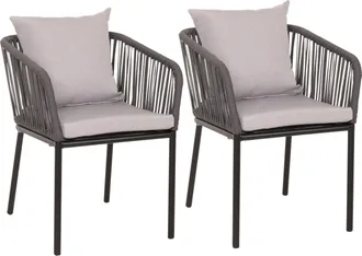 Hhg Juego De 2 Sillas De Jard&iacute;n Hhg 616, Reposabrazos Para Exterior, Tejido De Cuerda De Aluminio Resistente A La Intemperie Cuerda, Antracita Coj&iacute;n Gris