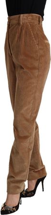 Dolce & Gabbana Womens Brown Cotton Corduroy High Waist Skinny Pants Elastane