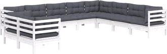 vidaXL Muebles De Jard&iacute;n 10 Pzas Y Cojines Blanco Madera Maciza Pino Vidaxl