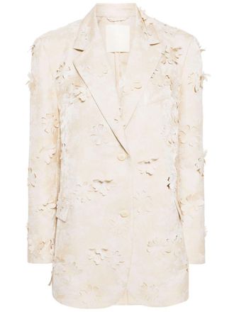 JNBY floral-appliqu&eacute; single-breasted blazer - women - Polyester - M - Neutrals